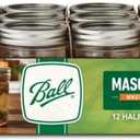 Ball Glass Mason Jar with Lids and Bands, Regular Mouth, Half Pint Size, 8 OZ (12 Pack) (Clear)