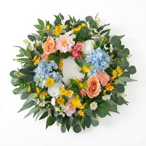 26 Inch Spring Wreath for Front Door Easter Wreath with Hydrangea, Peony & Rose  Wild Flowers Eucalyptus Leaves, Summer Wreath for Home Decor Farmhouse Wall Window Spring Decor Indoor Outdoor Decor