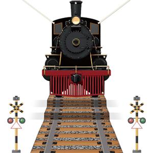 Train Party Decoration Train Hanging Banner Railroad Track Aisle Polyester Fabric for Christmas Party Train Theme Birthday Party Xmas School Classroom Door Home Wall Indoor Outdoor Decor Supplies