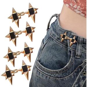 Pack of 2 Handlein 4 Sets Adjustable Jeans Button, No Need to Sew Detachable Button Pins, Perfect Fit Detachable Instant Button. (Golden Star)