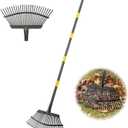 Garden Rake - Large Leaves Rakes for Gardening - 25 Metal Tines 18" Wide - 78" Long Handle Leaf Rakes for Lawns Heavy Duty for Yard Lawn Shrub Garden Beds (matte black)