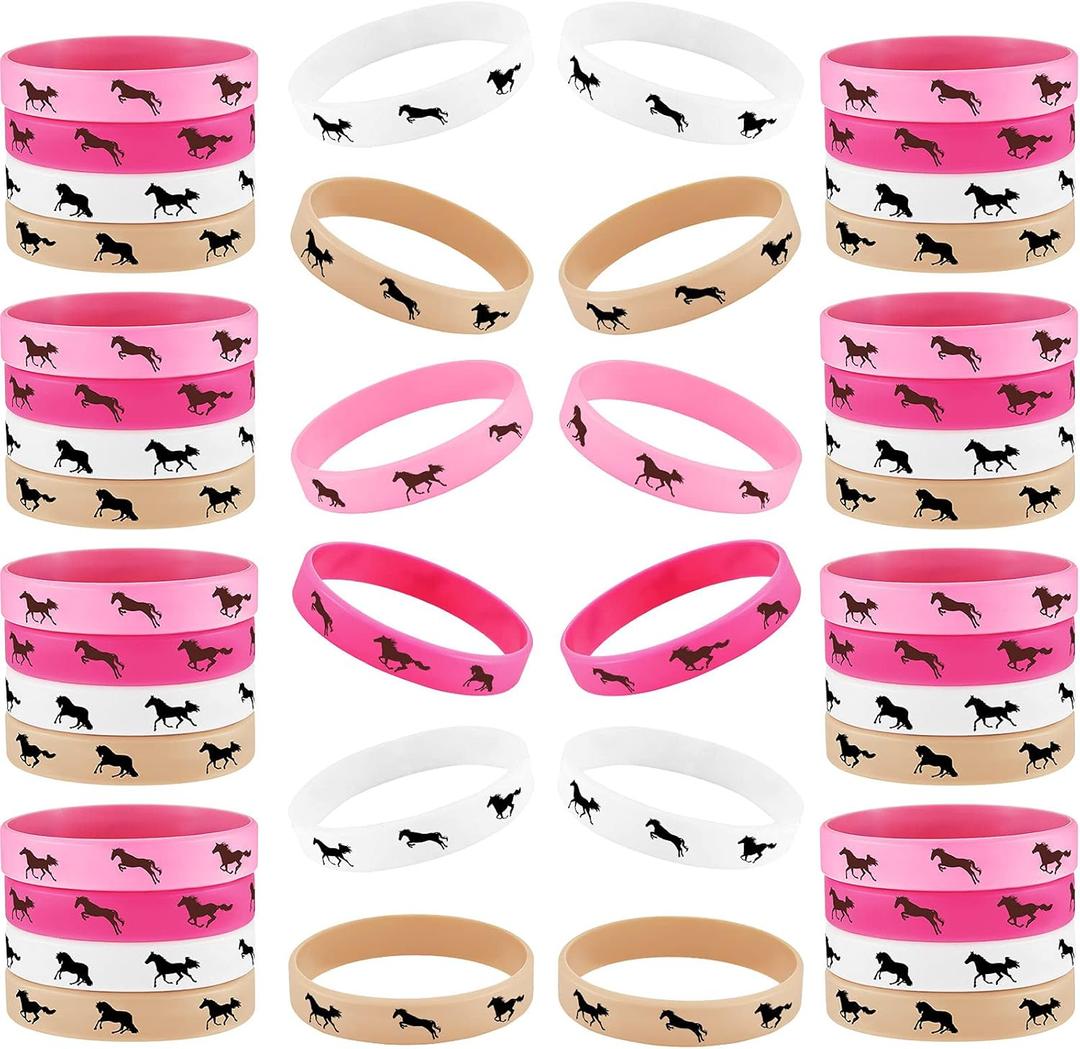 48 Pieces Horse Party Rubber Bracelets Horse Favors Rubber Bracelets Derby Day Horse Bracelets Silicone Horse Wristbands for Horse Lovers Birthday Party Favors Supplies (Mixed Colors)