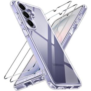 ivoler 3-in-1 Case for Samsung Galaxy S26 Plus 6.7 with 2 Pack Tempered Glass Screen Protector[Full Coverage], [Military Grade Protection] Slim Phone Bumper Cover Clear [Non-Yellowing]