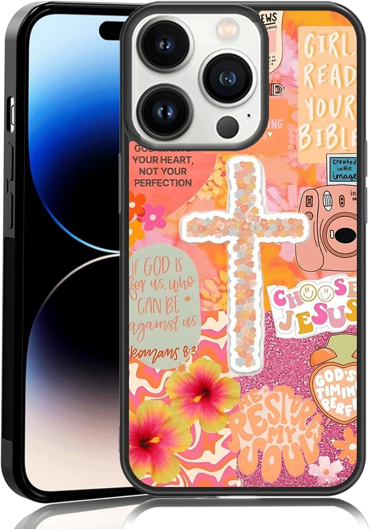 Classic Religious Sayings Christian Phone Case Fit for iPhone 14 Pro  TPU Orange Aesthetic Cross God Jesus Phone Cover Gift for Boy Girl Men Women