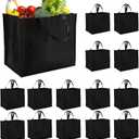 Tosnail 15 Pack Large Reusable Grocery Tote Bags, Foldable Shopping Bags with Durable Handles, Fabric Grocery Carry Bag - Black