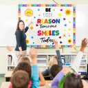 2 x YQUQWN Back to School Classroom Bulletin Board Decoration Set Be The Reason Someone Smiles Today Bulletin Board for Kindergarten Preschool Elementary Middle School Wall Door Classroom Decor