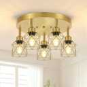Baocuz 5-Light Semi Flush Mount Ceiling Light, Gold Kitchen Lighting Fixtures Ceiling with Metal Shade, Hallway Light Fixtures with Mini Cage for Entryway, Bedroom, Living Room