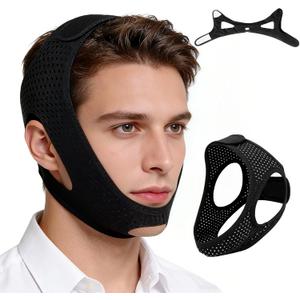 Chin Strap for CPAP Users, 2 Pack - 4-Side Adjustable Anti Snoring CPAP Chin Strap for Sleeping - Breathable Snore Stopper Jaw Support for Men &Women - Washable Comfortable Black
