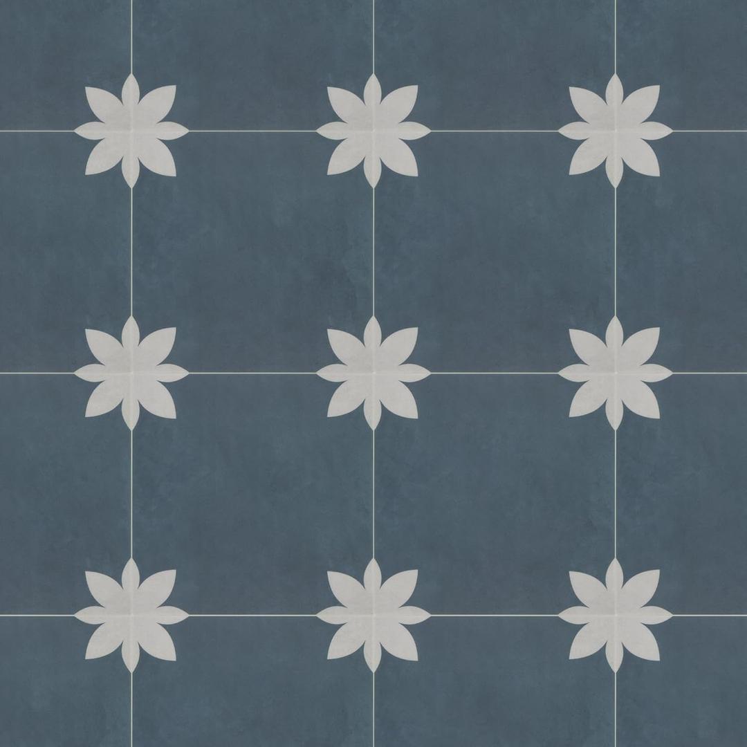 INNO STCIEKRS 16-Sheet Peel and Stick Floor and Wall Tile for Bathroom Kitchen, 9" x 9" Blue Flower SPC Self-Adhesive Vinyl Flooring Patterned Groutable Backsplash Tile, Covers 9.12 Sq Ft.