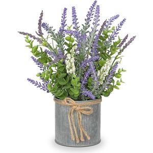 DILATATA Rustic Lavender Flowers Artificial Lavender Decor Fake Lavender Plant in Metal Pot Faux Plants in Pots for Home Bathroom Table Centerpieces Wedding Decor Potted Lavender Flower Purple Decor