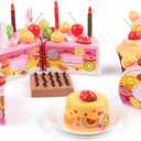 75PCS DIY Cutting Cake Set - Kids Play Kitchen Food Pretend Play Toy - Best for Girls Birthday Party Gift (75PCS Blue)