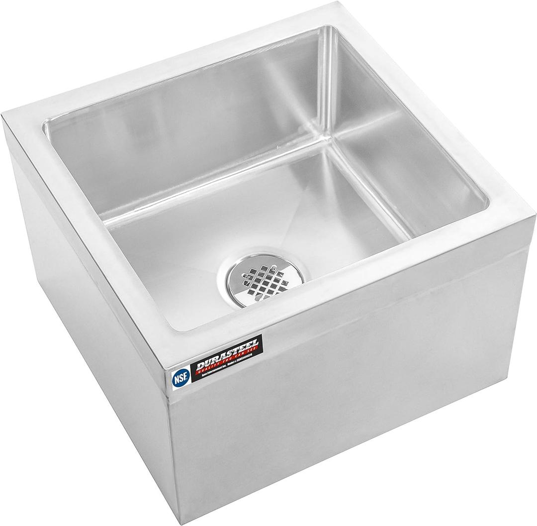 DuraSteel 24x24x13 Commercial Floor Mop Sink - NSF Certified 304 Stainless Steel Utility Room Service Basin with Leak Proof Flat Drain - Large Tub for Dog Washing, Filling Water Bucket, Cleanup