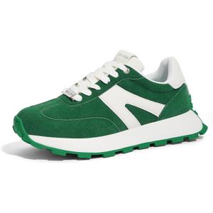 LUCKY STEP Women's Platform Fashion Sneakers Retro Classic Trainers Casual Lace-up Stylish Tennis Running Walking Shoes (8, Green)