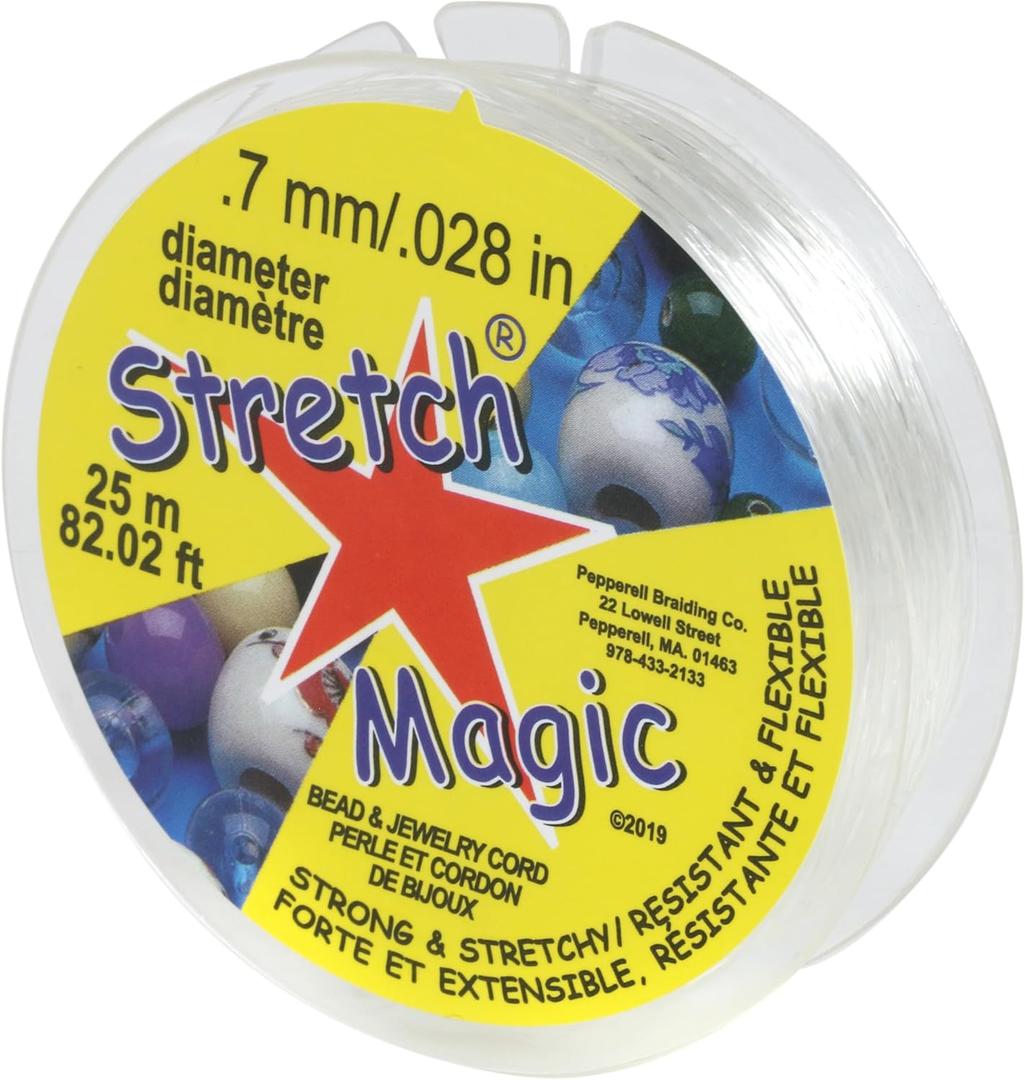 Stretch Magic Elastic Beading Cord  Clear Color, 0.7mm in Diameter, 25-Meter (82 ft) - Easy to Knot, Strong & Stretchy String for Making Beaded Jewelry