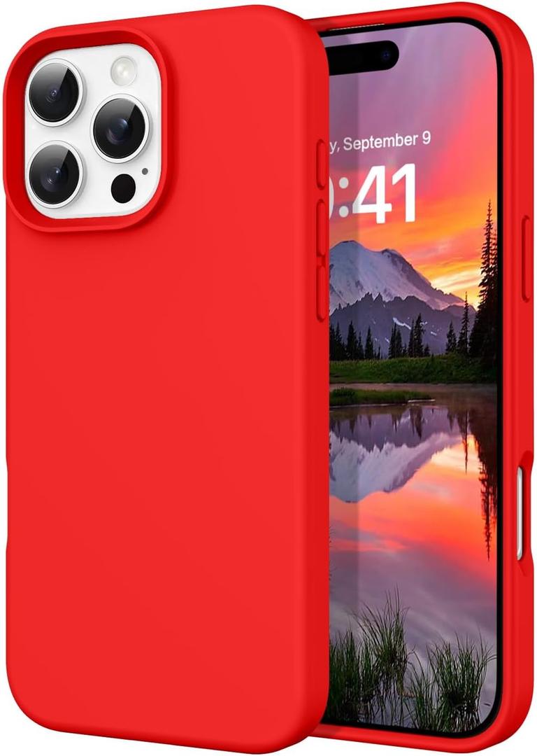DOMAVER Case for iPhone 16 Pro 6.3'' Case Smooth Liquid Silicone Soft Gel Rubber Microfiber Lining Cushion Cover Shockproof Protective Phone Cases Compatible with iPhone 16 Pro - Red