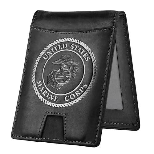 Military Veteran Products Marine Corps Black Crazy Horse Leather Bi-Fold Card Holder with Money Clip Black USMC : Clothing, Shoes & Jewelry