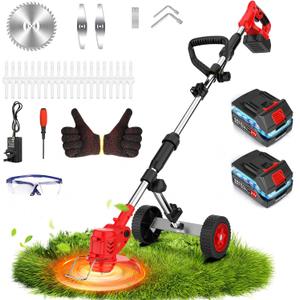 Electric Weed Wacker Cordless W/Metal Blade, Lightweight Weed Eater Battery Powered 4000mAh 21V, 4 in 1 Lawn Edger Weed Trimmer Brush Cutter Mower, No String Grass Trimmer Wheel Yard Garden Tool