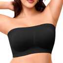Strapless Bra for Women No Slip Silicone Grip Bandeau Bra with Fixed Pads Convertible Tube Top Bra with Fabric & Clear Straps (Large, Black)