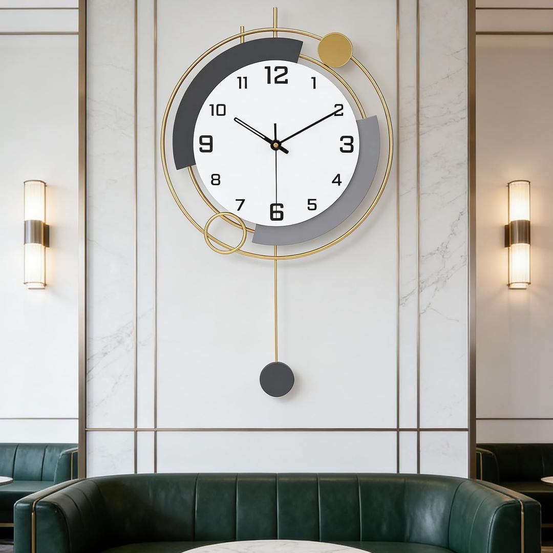 Decorative Wall Clocks with Pendulum,Silent Quality Quartz Battery Operated,Large Wall Clock for Living Room,Kitchen,Home,Bathroom,Bedroom Wall Decor,16x25.6inch