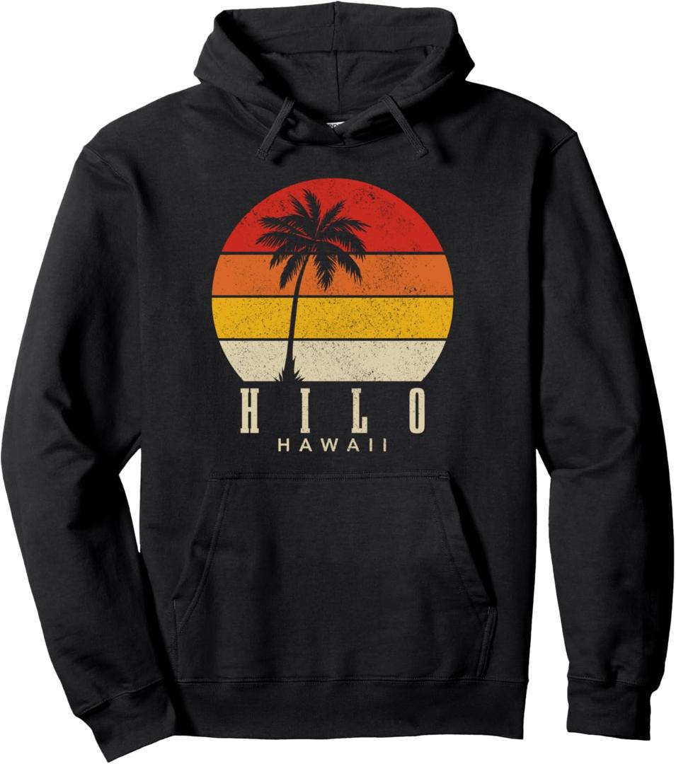 Hilo Hawaii Hawaiian Surf Vintage Sunset Surfer Retro Pullover Hoodie (Small, Black)