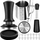 53mm Espresso Hand Tamper, 22 PCS Coffee Tamper Set, Espresso Accessories with 53mm Espresso Tamper, WDT Tool, Frothing Pitcher, Latte Art Pen, Coffee Stirrer, Tamper Mat, 16 Coffee Stencils (Black)
