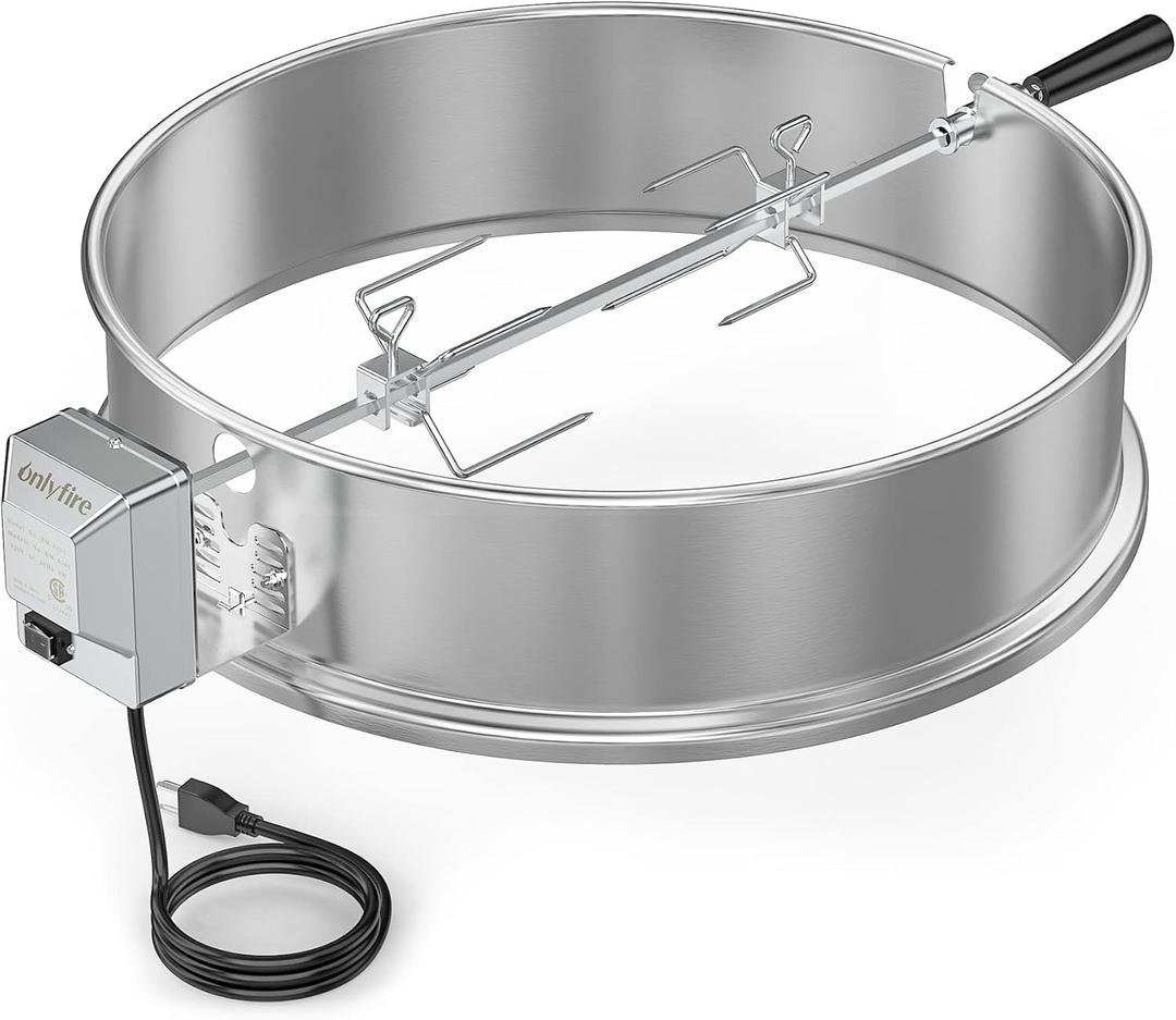 onlyfire Stainless Steel Rotisserie Ring Kit for Weber 22 Inch Charcoal Kettle and Other Similar Grills