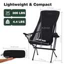 SUNNYFEEL Lightweight Folding Camping Chair, Portable Backpacking Chair with Head Support & Cup Holder, Stable Aluminum Beach Chair for Outdoor Camping, Hiking, Travel, Picnic, Fishing, 300 LBS, Black