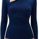 SUUKSESS Modal Cashmere Long Sleeve T Shirts for Women Ultralight Fall Fashion 2025 Trendy Asymmetric Neck Casual Tops (X-Large, 03 Blue- Intense Blue)
