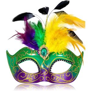 2 x MYSEUNI 2025 Masquerade Mask for Women with Feathers - Venetian Masquerade Mask for Carnival Ball, Mardi Gras, Prom