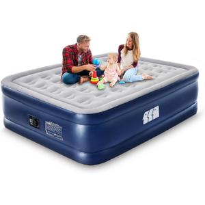 Full Air Mattress with Built in Pump,18" Raised Blow up Air Bed,3 Mins Quick Self-Inflation/Deflation,600lbs Max, Strong Support,Foldable Inflatable Mattress for Camping/Home/Guests/Travel (Navy)