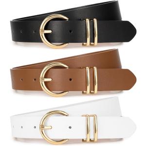XZQTIVE 3 Pack Women Belts For Jeans Dresses Pants Ladies Leather Waist Belt with Gold Buckle