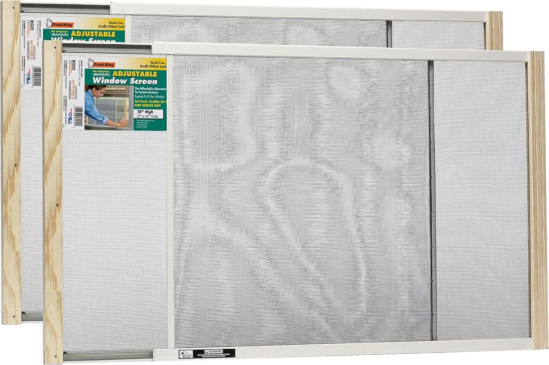 Frost King 2AWS1845 WB Marvin Adjustable Window Screen, 18in High x Fits 25-45in Wide (2 Pack)