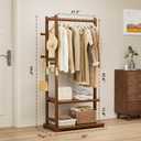 Taitiy Coat Rack Solid Wood Clothes Rack with 2 Shelves & 4 Hooks for Hanging Clothes Garment Wallets Hats, Clothing Rack Heavy Duty Coat Rack Freestanding with Storage Hall Tree for Hallway Bedroom