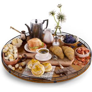 Farmhouse Oak 21" Lazy Susan Turntable Organizer for Cabinet, Round Wooden Lazy Susan Organization and Storage for Dining Table, Pantry, Kitchen, Countertop, Cupboard,Home Decor, Walnut (21)