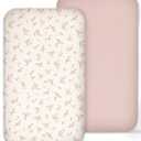 Muslin Bedside Bassinet Sheets 2 Pack, 33x20 Fitted Ultra Soft & Breathable Bedside Sleeper Sheets, Ideal for Baby Girl and Boy, Perfect for Newborns (Rosy)