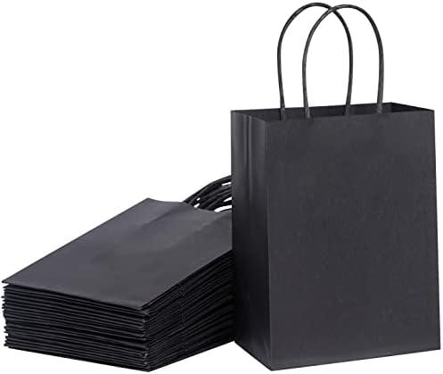 SUNCOLOR 50-Pack Mini Paper Gift Bags, 6" Mini Goodie Bags, Black Handle Party Favor Bags for Birthday, Halloween, Wedding