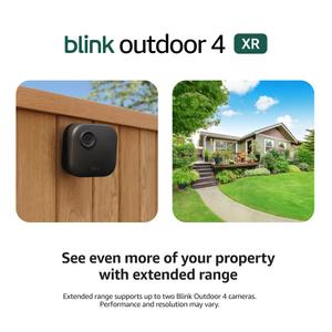 Blink Outdoor 4 XR  two-year battery wireless camera with 4x security coverage, 1000 ft open-air range or 400 ft with typical use  4 camera system.