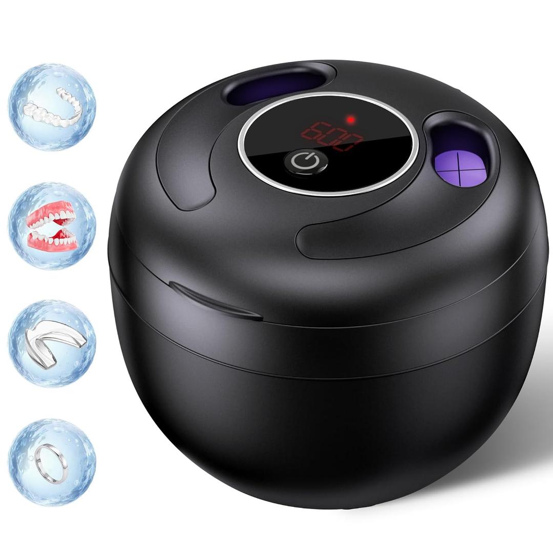 New Ultrasonic Retainer Cleaner Machine, 45kHz Ultrasonic Dentures Cleaner for Night Guards, Braces, Aligner, Toothbrush, Jewelry and More, Black