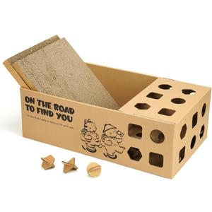 3-in-1 Multi-Functional Cardboard Cat Scratcher Box with Double-Sided Scratch Pad and Interactive Toy Assortment - Includes Refillable Pads and Treat Puzzle Box - Ideal for Indoor Cats