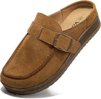 Genuine Leather Women's Clogs - Slip-Resistant Sole, Memory Foam Insole, Versatile & Comfortable, Perfect for Any Occasion Brown 09