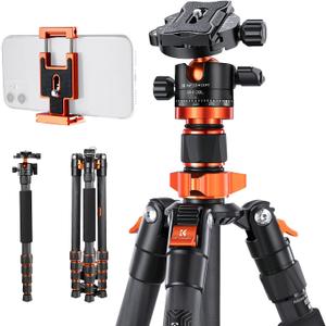 K&F Concept 68" Carbon Fiber Camera Tripod,Compact Tripods with Metal Ball Head,Quick Release Plate,Detachable Monopod 10KG Load for DSLR Cellphone Tripods(SA255C1) D255C4+BH-28L (22lbs/68 inch)