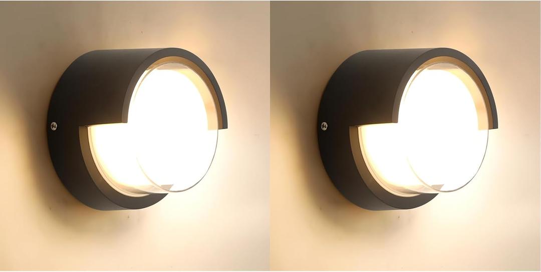 Modern Wall Sconce 2 Pack 12W Outdoor Wall Light Wall Pack Light Black Light Fixture Versatile Style Wall Lantern for Courtyard/Yard 3000K Warm Lights Round Black Outdoor Wall Light