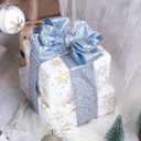 Dusty Blue and Champagne Gold Christmas Ribbon Wired 2.5" Blue Gold Christmas Tree Ribbon for Decorations, Blue and Gold Wired Satin Ribbon for Gift Wrapping, Crafts (6 Rolls 36 Yards)