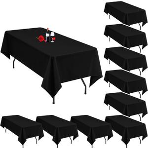 10 Pack Black Table Clothes for 8 Foot Rectangle Tables 60 x 126 Inch Black Tablecloth 8ft Tablecloths Linen Polyester Fabric Washable Table Cloth Rectangle Cover for Parties Wedding Banquet