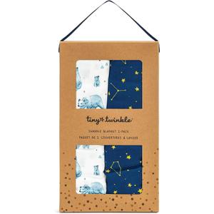 Tiny Twinkle Kaffle Swaddle Blanket 2-Pack - Soft and Silky Baby Blanket to Wrap and Swaddle Newborns, Sized 47 x 47(Bear)