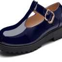 Coutgo Girls Mary Jane Dress Shoes Platform Loafers School Uniform Chunky Heel Closed Toe T-Strap Flats Size: 13 Little Kid