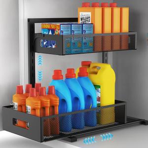 Under Sink Organizer Pull Out Cabinet Organizer Adjustable Height 2 Tier with Sliding Drawers Kitchen Bathroom Organizer and Storage(1pc) (xl-1pack, Black)