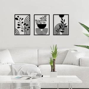 ADFLTFC 3 Pcs Black Metal Wall Decor Boho Abstract Wall Art Modern Boho Geometric Line Wall Art Hanging for Home Bedroom Living Room Above Bed Office