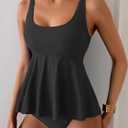 Eomenie Tankini Swimsuits for Women Tummy Control Two Piece Bathing Suit Tie Back Swim Suit with Bottom (Black, S)