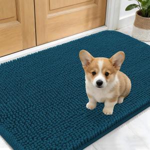 OLANLY Dog Door Mat for Muddy Paws 24x16, Absorbs Moisture and Dirt, Absorbent Non-Slip Washable Doormat, Quick Dry Chenille Mud Mat, Entry Indoor Entryway Carpet for Inside Floor, Atlantic Blue